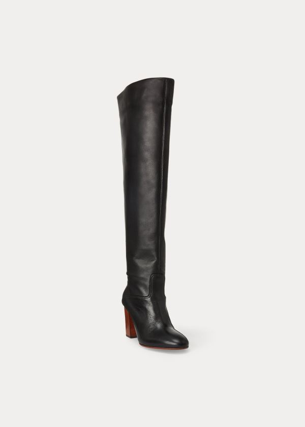 Kozaki Ralph Lauren Brie Leather Boot Damskie Czarne | YJUX9038