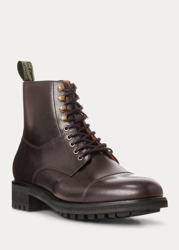 Kozaki Ralph Lauren Bryson Cap-Toe Leather Boot Męskie Ciemny Brązowe | QZMQ8909