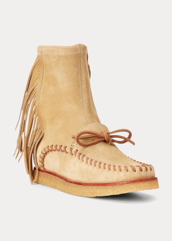 Kozaki Ralph Lauren Channing Fringe Mid-Rise Boot Damskie Brązowe | HIIJ8971