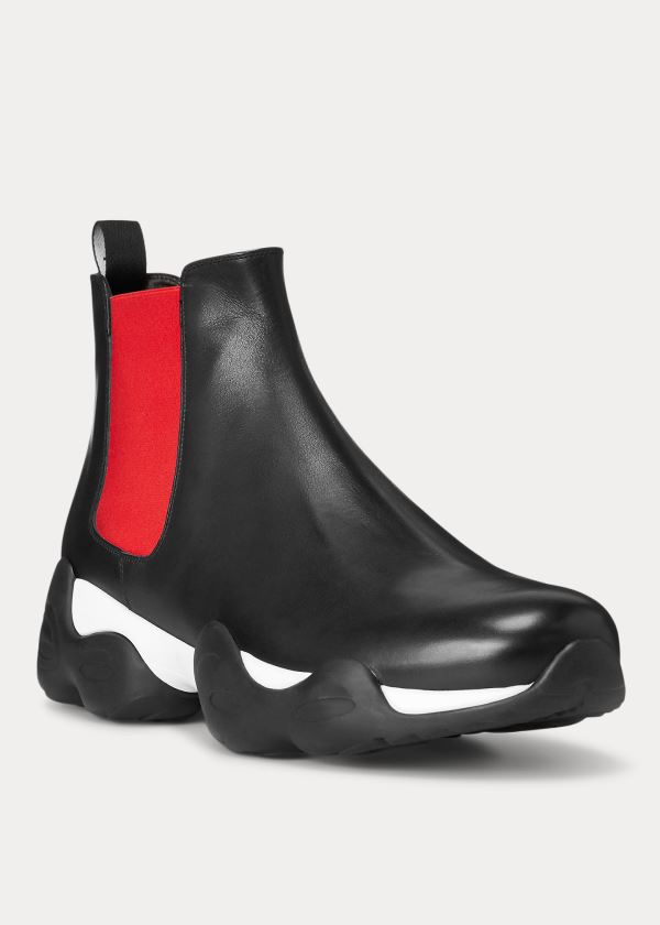 Kozaki Ralph Lauren Gradey Calfskin Boot Męskie Czarne Czerwone | IKXC6192