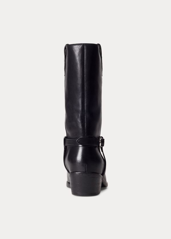 Kozaki Ralph Lauren Harness Leather Boot Damskie Czarne | MKJD3793