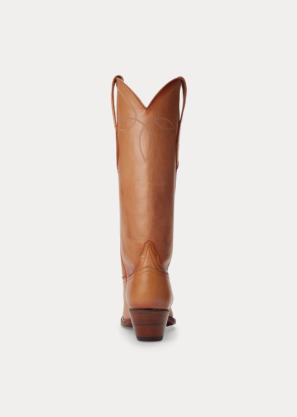 Kozaki Ralph Lauren Kiera Leather Cowboy Boot Damskie Brązowe | NNLJ9136