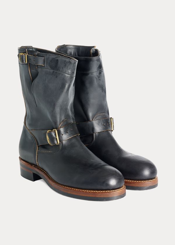 Kozaki Ralph Lauren Leather Engineer Boot Męskie Czarne | YJKU4881