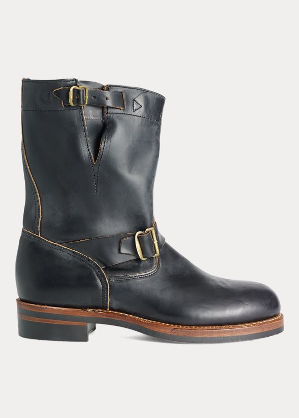 Kozaki Ralph Lauren Leather Engineer Boot Męskie Czarne | YJKU4881