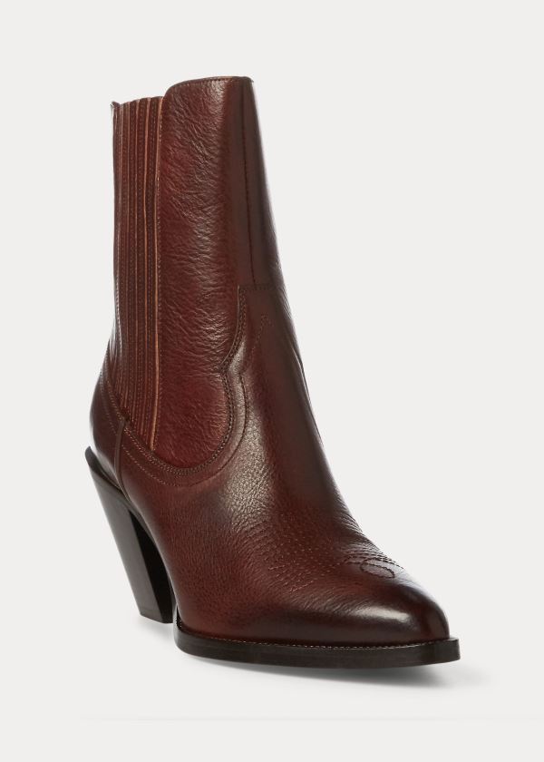 Kozaki Ralph Lauren Lowrey Leather Cowboy Boot Damskie Bordowe | EIMY5639