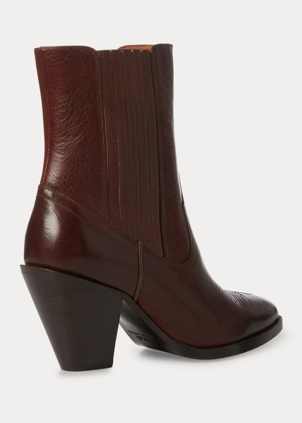 Kozaki Ralph Lauren Lowrey Leather Cowboy Boot Damskie Bordowe | EIMY5639