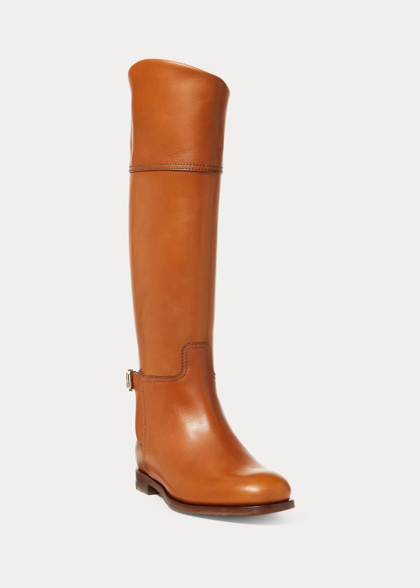 Kozaki Ralph Lauren Sallen Calfskin Riding Boot Damskie Brązowe | VERK0664