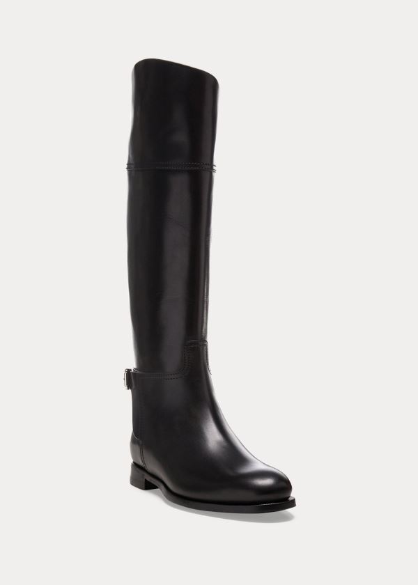 Kozaki Ralph Lauren Sallen Calfskin Riding Boot Damskie Czarne | LOEN0406