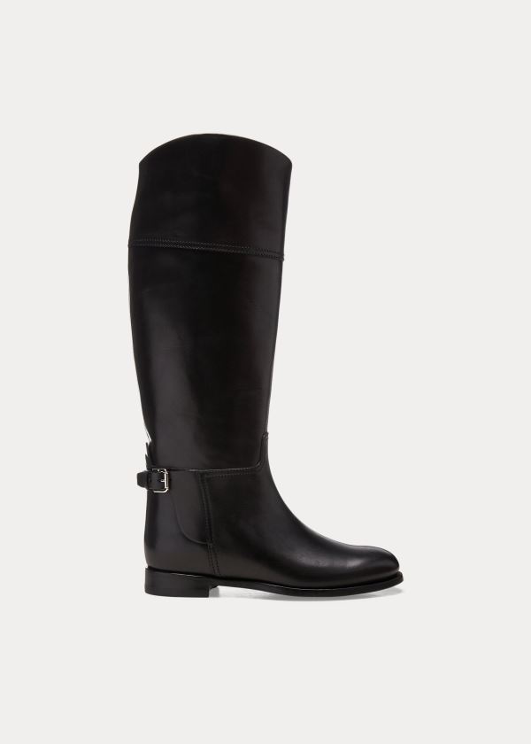 Kozaki Ralph Lauren Sallen Calfskin Riding Boot Damskie Czarne | LOEN0406