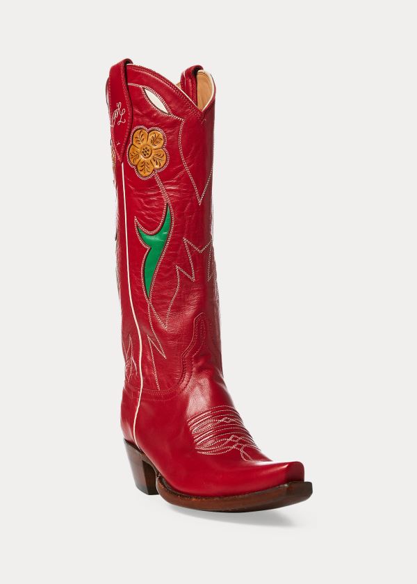 Kozaki Ralph Lauren Selene Leather Cowboy Boot Damskie Czerwone | VOUV1698