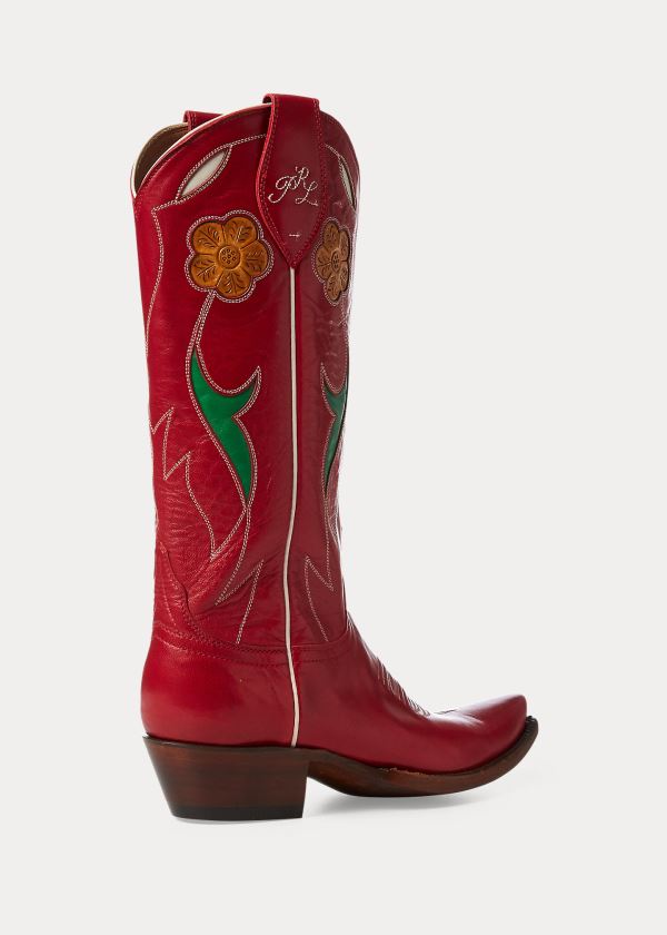 Kozaki Ralph Lauren Selene Leather Cowboy Boot Damskie Czerwone | VOUV1698