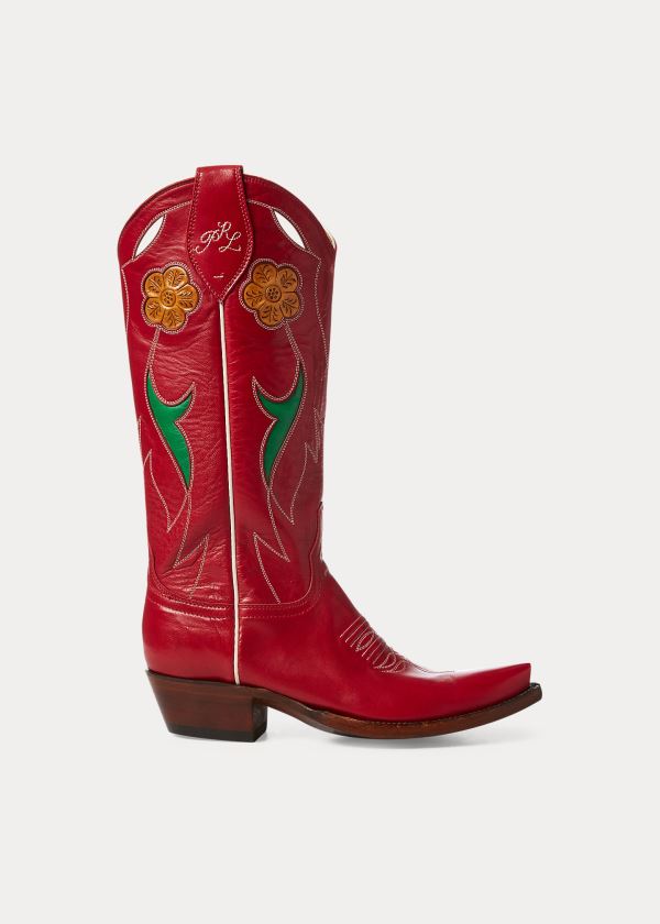 Kozaki Ralph Lauren Selene Leather Cowboy Boot Damskie Czerwone | VOUV1698