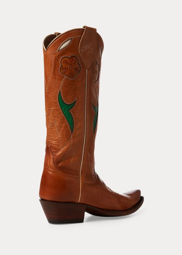 Kozaki Ralph Lauren Selene Leather Cowboy Boot Damskie Brązowe | HTAH9390