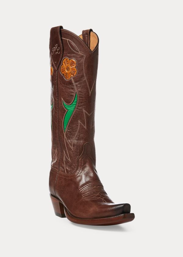 Kozaki Ralph Lauren Selene Leather Cowboy Boot Damskie Czekolada Brązowe | QJEE6527