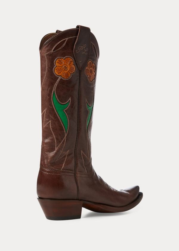 Kozaki Ralph Lauren Selene Leather Cowboy Boot Damskie Czekolada Brązowe | QJEE6527