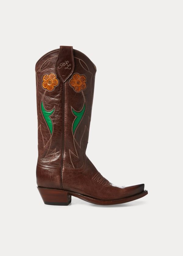 Kozaki Ralph Lauren Selene Leather Cowboy Boot Damskie Czekolada Brązowe | QJEE6527