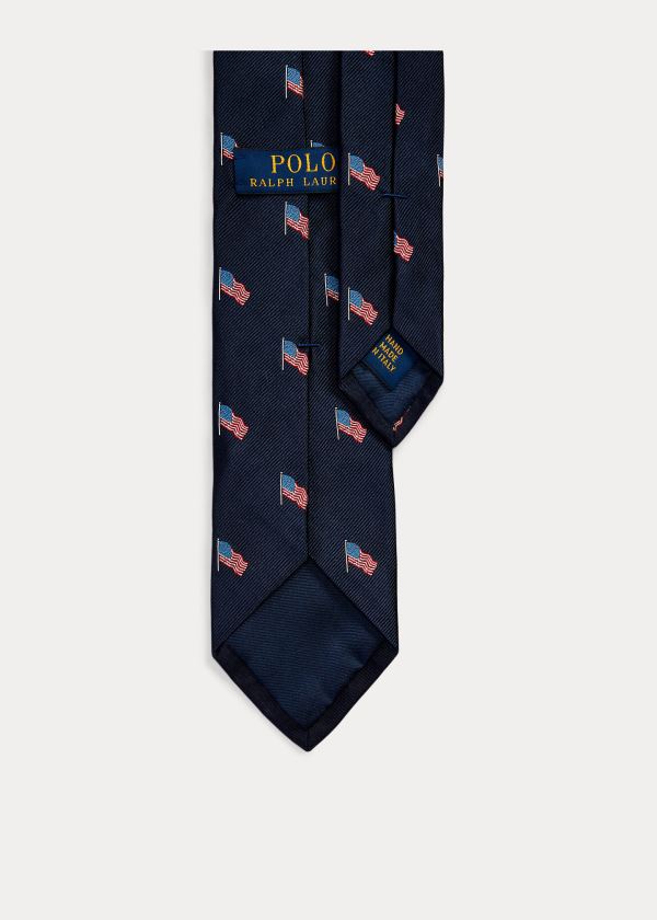 Krawaty Ralph Lauren American Flag Silk Narrow Tie Męskie Granatowe | IOLX1885