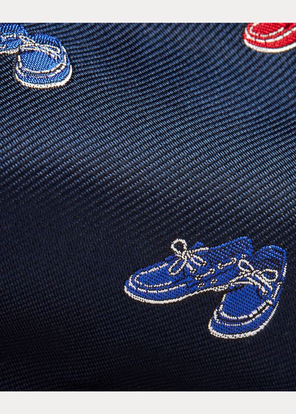 Krawaty Ralph Lauren Boat Shoes Silk Narrow Tie Męskie Granatowe | PGJG7221