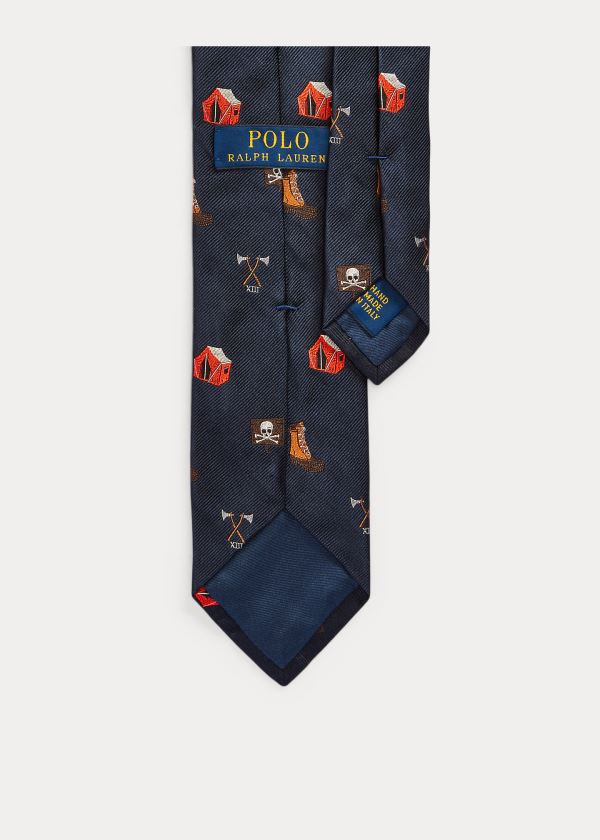 Krawaty Ralph Lauren Camping Silk Narrow Tie Męskie Granatowe | FWII4497