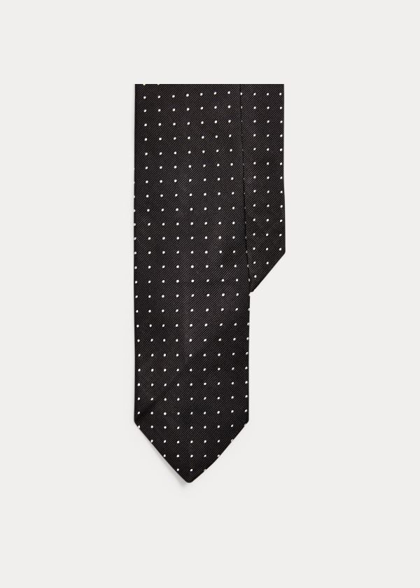 Krawaty Ralph Lauren Dot Silk Repp Narrow Tie Męskie Czarne Białe | SODJ2559