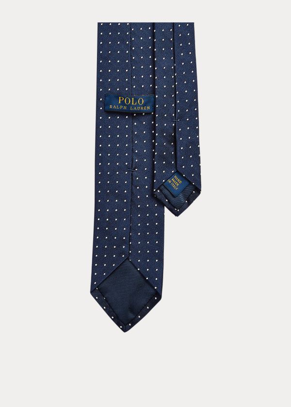 Krawaty Ralph Lauren Dot Silk Repp Narrow Tie Męskie Granatowe Białe | JYMG3870