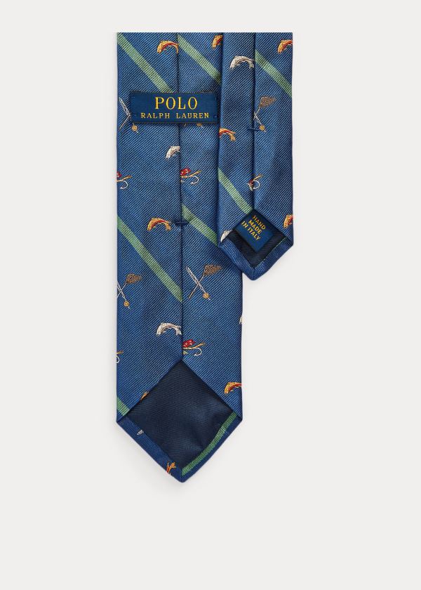 Krawaty Ralph Lauren Fisherman's Club Silk Tie Męskie Głęboka Niebieskie | DXRF6799