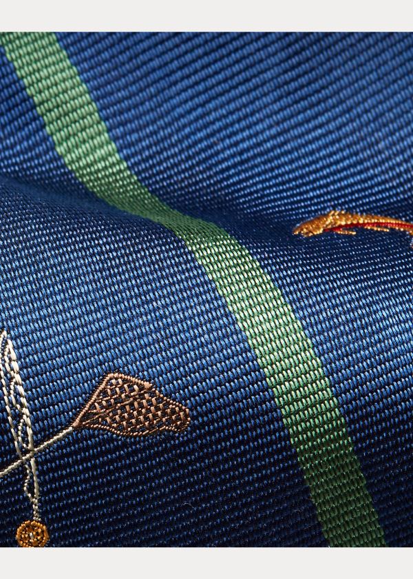 Krawaty Ralph Lauren Fisherman's Club Silk Tie Męskie Głęboka Niebieskie | DXRF6799