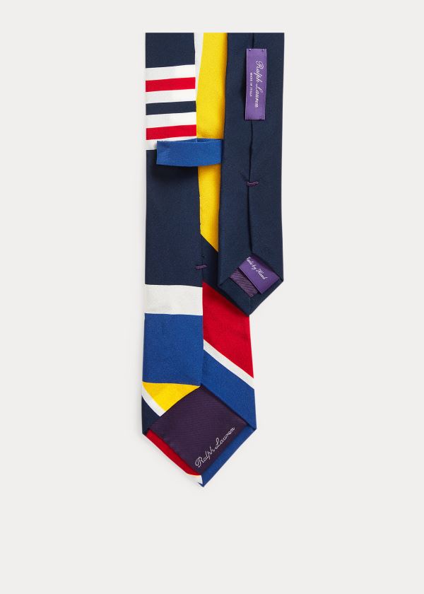 Krawaty Ralph Lauren Geometric-Print Silk Tie Męskie Granatowe Czerwone Zielone Żółte | INUB6117