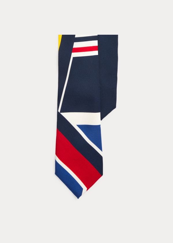 Krawaty Ralph Lauren Geometric-Print Silk Tie Męskie Granatowe Czerwone Zielone Żółte | INUB6117