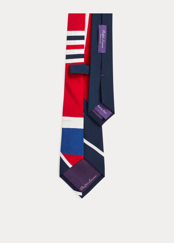 Krawaty Ralph Lauren Geometric-Print Silk Tie Męskie Czerwone Granatowe Królewski Niebieski | PNNG3458