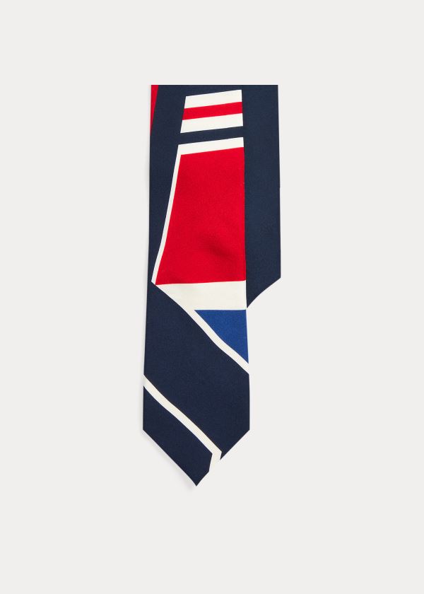 Krawaty Ralph Lauren Geometric-Print Silk Tie Męskie Czerwone Granatowe Królewski Niebieski | PNNG3458