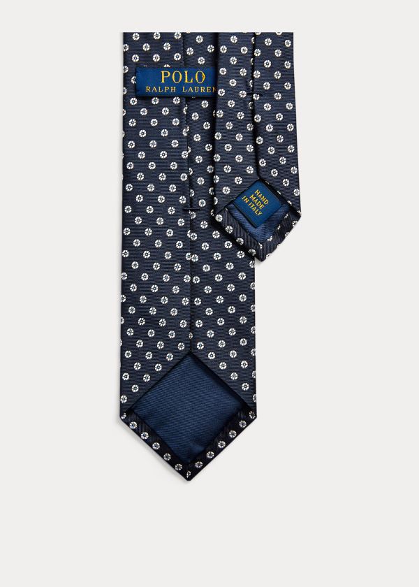 Krawaty Ralph Lauren Geometric Silk Narrow Tie Męskie Granatowe | KBZT9947