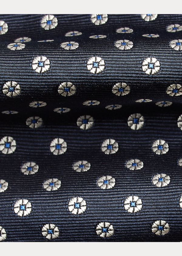 Krawaty Ralph Lauren Geometric Silk Narrow Tie Męskie Granatowe | KBZT9947