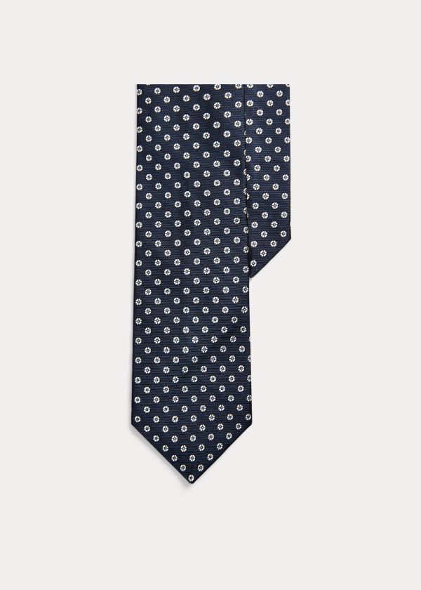 Krawaty Ralph Lauren Geometric Silk Narrow Tie Męskie Granatowe | KBZT9947