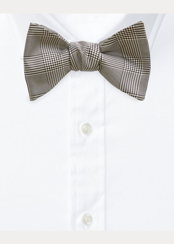 Krawaty Ralph Lauren Glen Plaid Silk Bow Tie Męskie Czarne Kremowe | KHBN3273