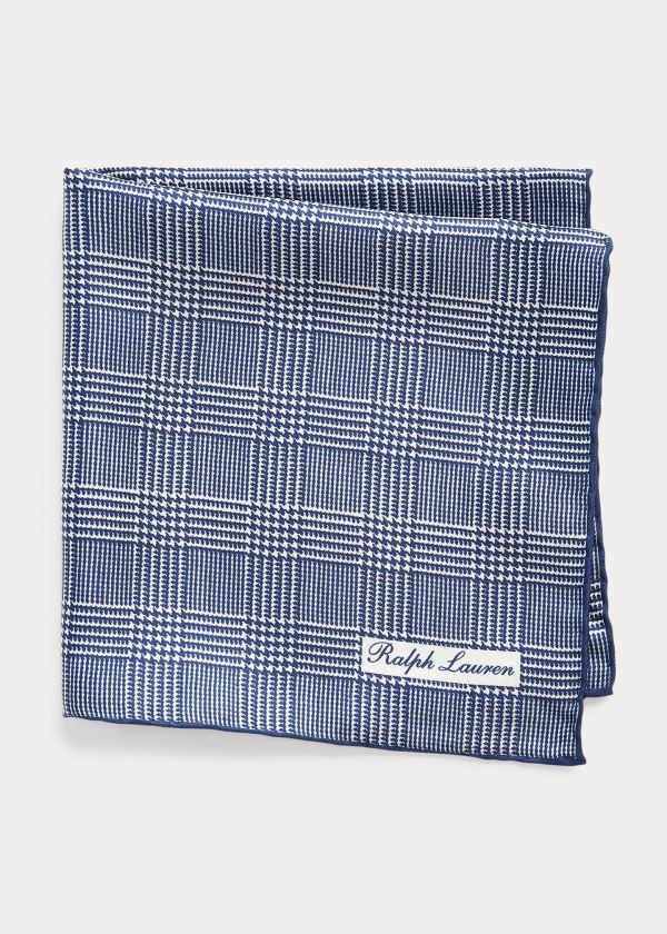 Krawaty Ralph Lauren Glen Plaid Silk Pocket Square Męskie Granatowe Białe | ZGVY7829