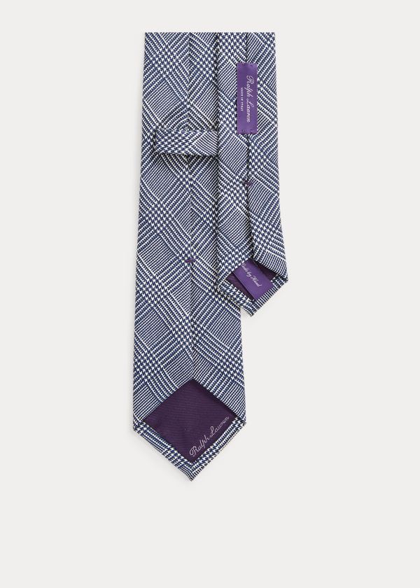 Krawaty Ralph Lauren Glen Plaid Silk Tie Męskie Granatowe Białe | JWEF1522