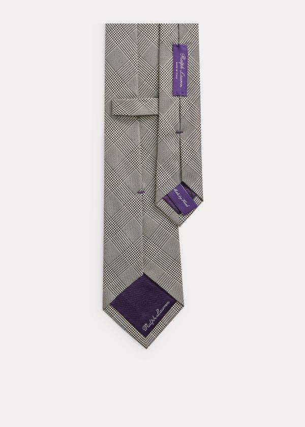 Krawaty Ralph Lauren Glen Plaid Silk Tie Męskie Czarne Kremowe | KUHQ7205