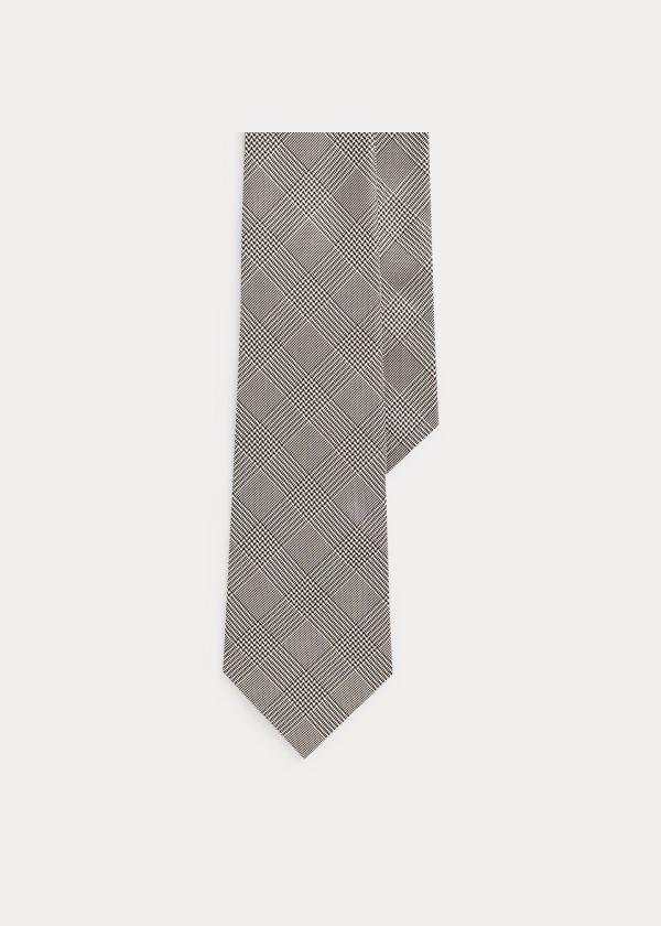 Krawaty Ralph Lauren Glen Plaid Silk Tie Męskie Czarne Kremowe | KUHQ7205