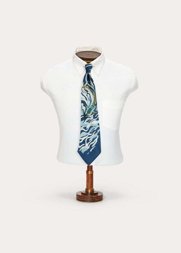 Krawaty Ralph Lauren Handmade Sailfish Silk Tie Męskie Niebieskie Kolorowe | DKAY9224