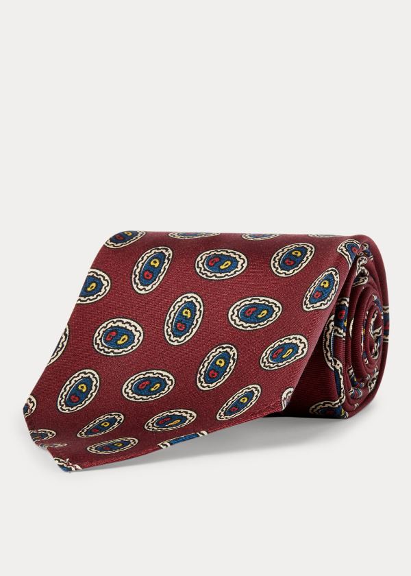 Krawaty Ralph Lauren Handmade Silk Foulard Tie Męskie Bordowe | CEYM6172