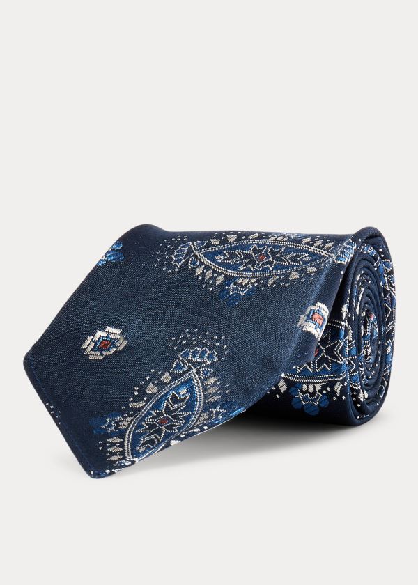 Krawaty Ralph Lauren Handmade Silk Jacquard Tie Męskie Granatowe Głęboka Niebieskie Kolorowe | LJGN2511