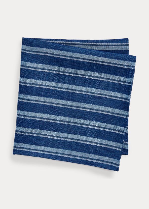 Krawaty Ralph Lauren Indigo-Striped Pocket Square Męskie Indygo Kolorowe | SLBU8096