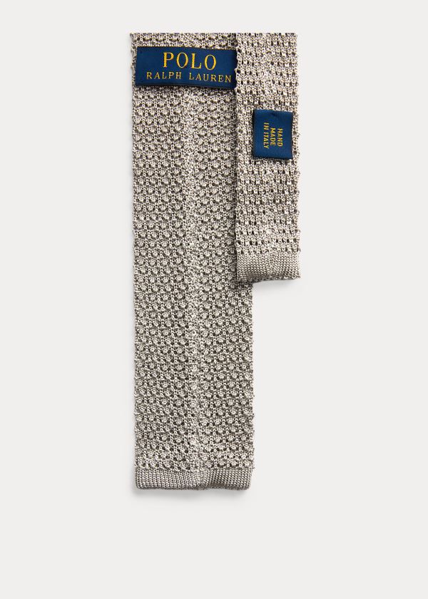 Krawaty Ralph Lauren Knit Silk Tie Męskie Srebrne | MPVJ7259