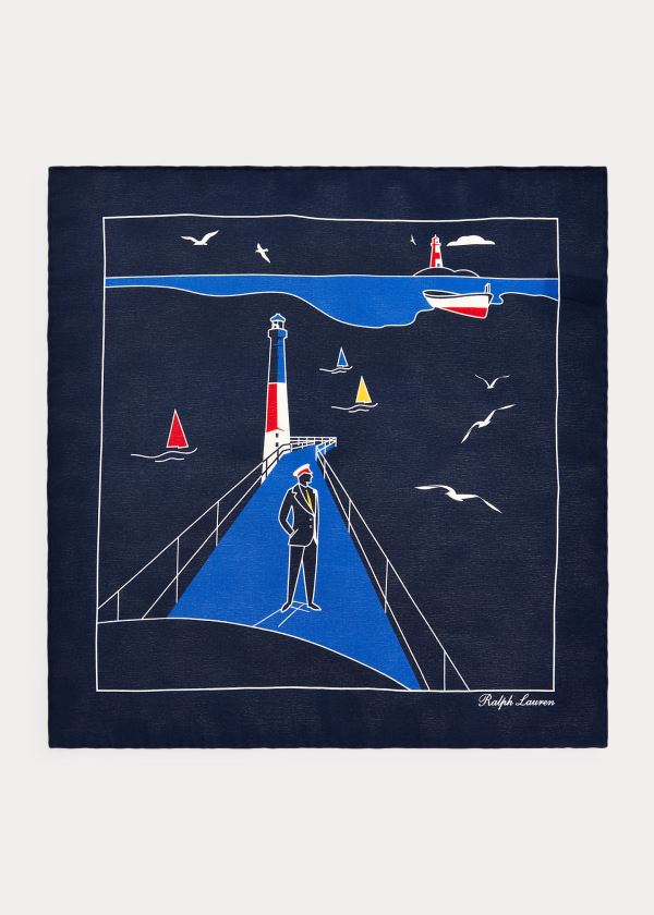 Krawaty Ralph Lauren Lighthouse Silk Pocket Square Męskie Granatowe | WFPF8360