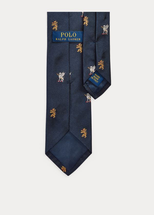 Krawaty Ralph Lauren Lion Silk Tie Męskie Granatowe | OXFC6091