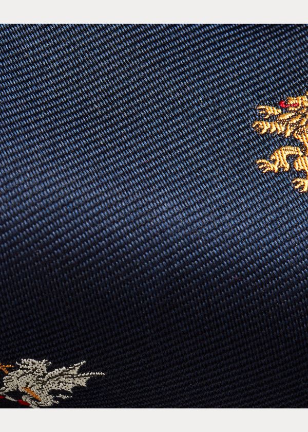 Krawaty Ralph Lauren Lion Silk Tie Męskie Granatowe | OXFC6091