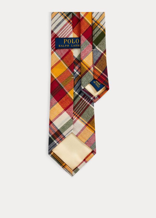 Krawaty Ralph Lauren Madras Narrow Tie Męskie Żółte Czerwone Kolorowe | LSAU3473