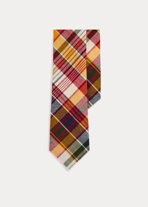 Krawaty Ralph Lauren Madras Narrow Tie Męskie Żółte Czerwone Kolorowe | LSAU3473