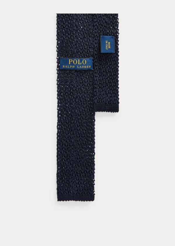 Krawaty Ralph Lauren Nautical Bear Knit Silk Tie Męskie Granatowe | ZCHO1658